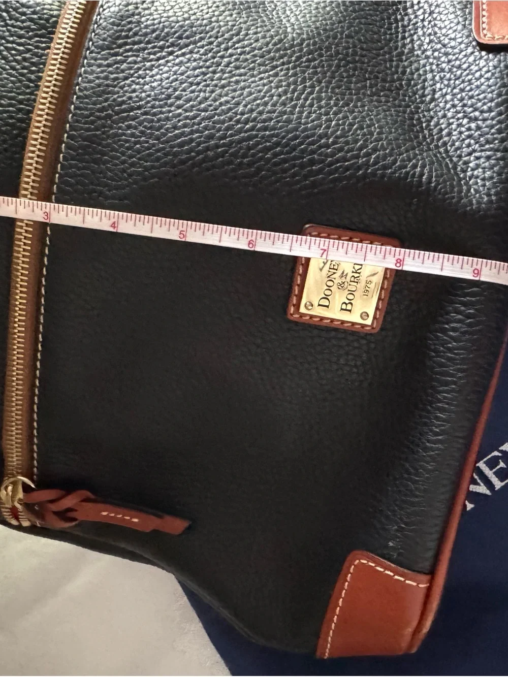 Dooney & Bourke Black Pebbled Leather Crossbody with Brown Trim & Gold Hardware